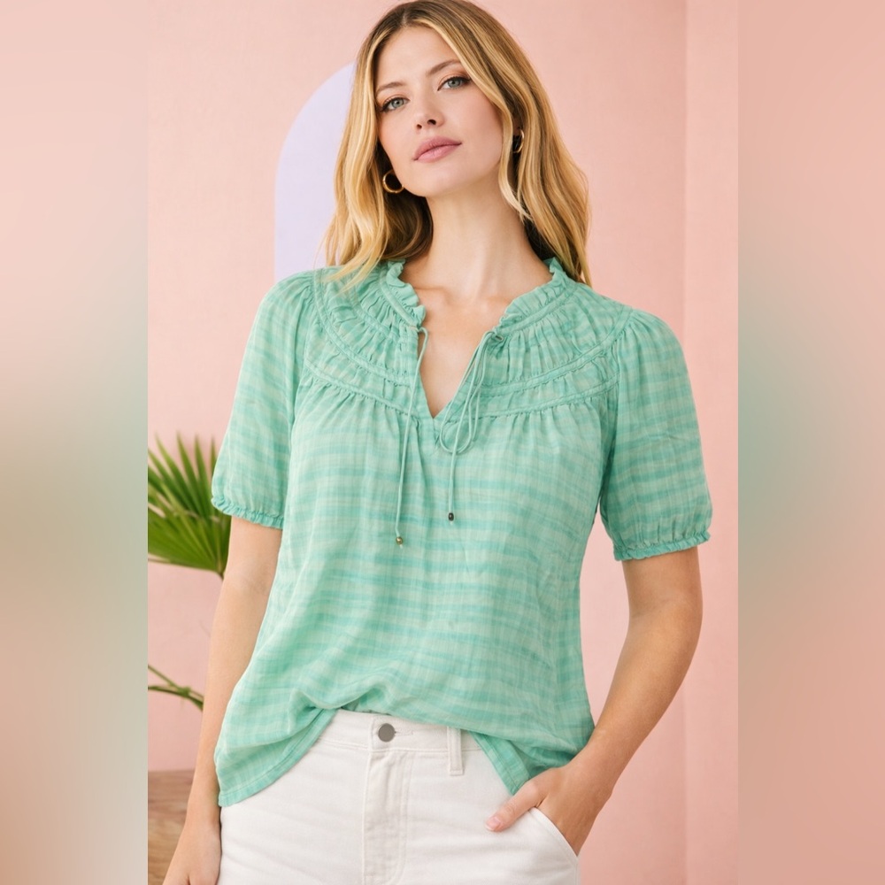 Marie Oliver Finley Top Matcha Linen Blend Blouse M